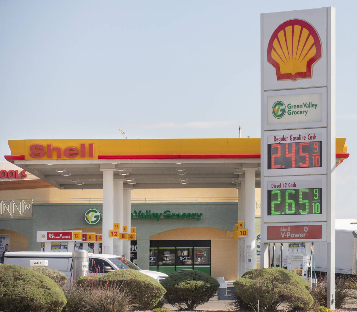 Shell displays their gas prices at the gas station located on South Valley View Blvd., and West