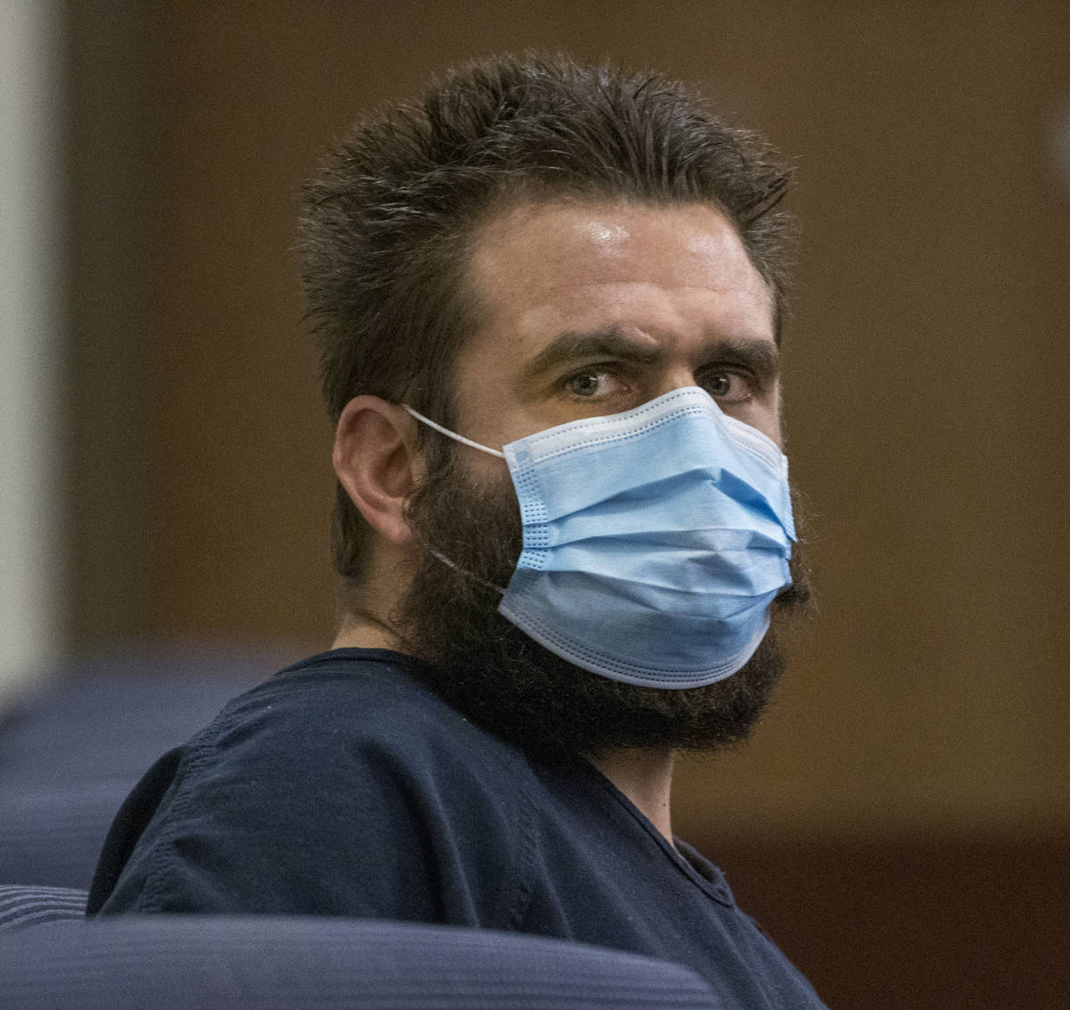 Joshua Nichols during his court hearing at Henderson Justice Court on Wednesday, April 22, 2020 ...