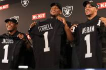 The Oakland Raiders first-round picks from the 2019 NFL Draft: running back Josh Jacobs, left, ...