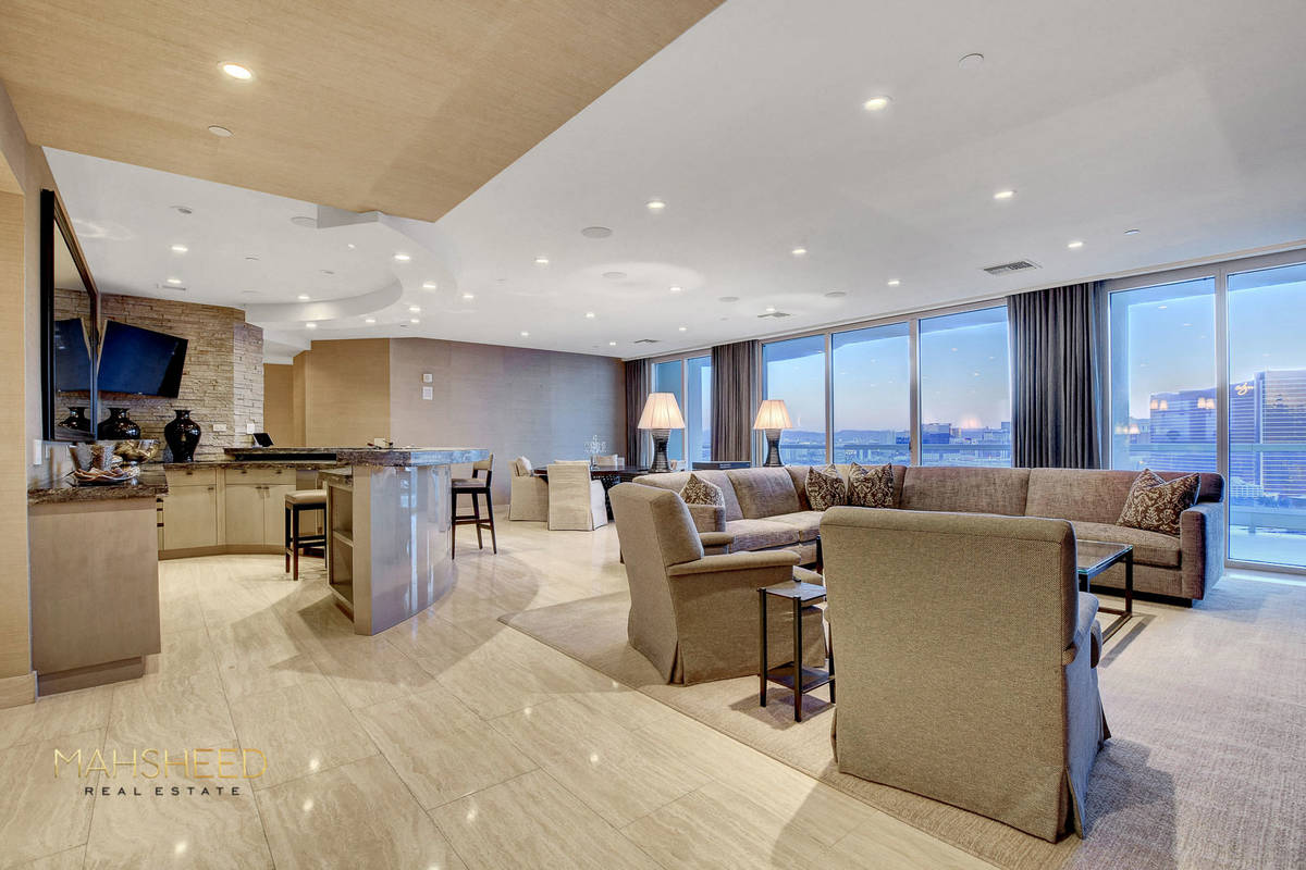 The penthouse on the 33rd floor and has five bedrooms and seven baths. It measures 5,779 square ...
