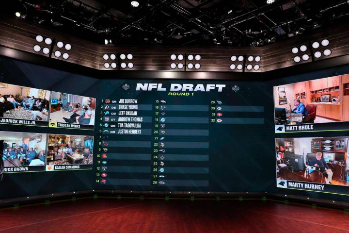 In a photo provided by ESPN Images, the first six selections in the NFL draft are displayed dur ...