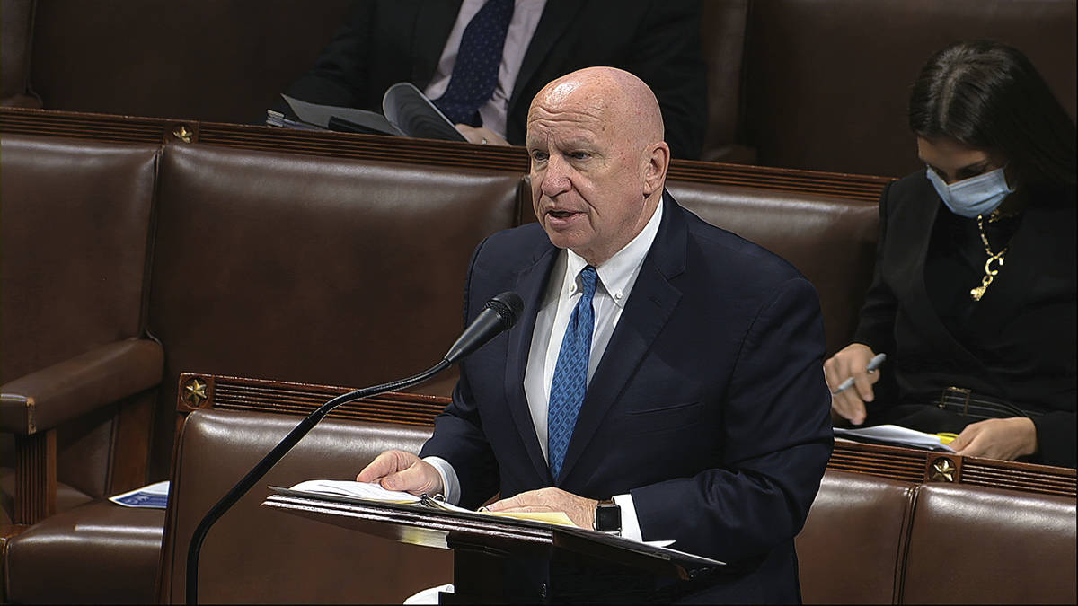 In this image from video, Rep. Kevin Brady, R-Texas., speaks on the floor of the House of Repre ...