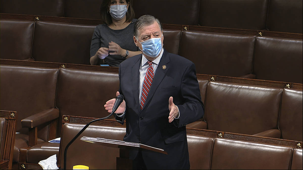 In this image from video, Rep. Tom Cole, R-Okla., speaks on the floor of the House of Represent ...