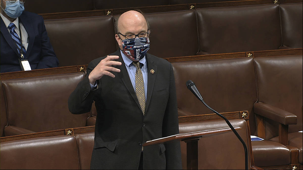 In this image from video, Rep. Jim McGovern, D-Mass., speaks on the floor of the House of Repre ...