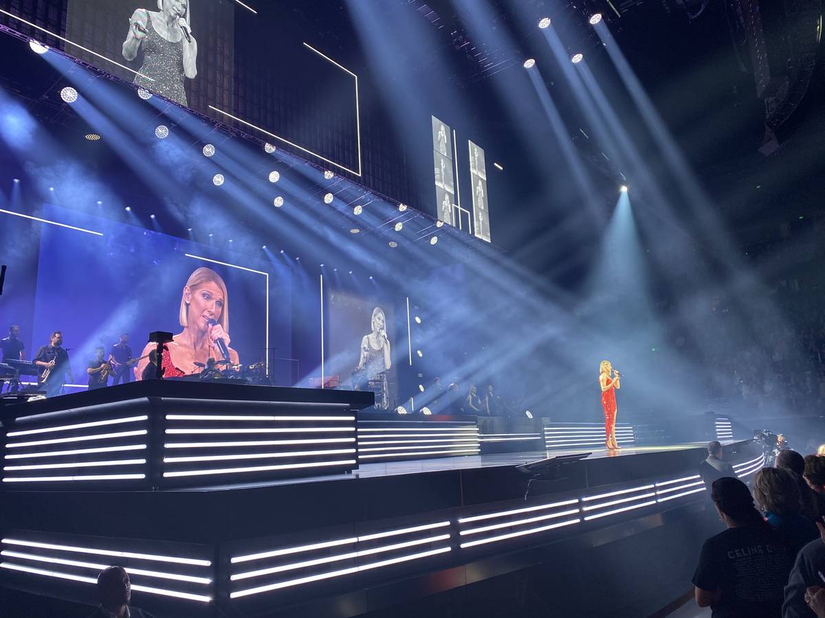 Celine Dion performs at the Bridgestone Arena in Nashville, Tennessee, Jan. 13, 2020. (John Kat ...