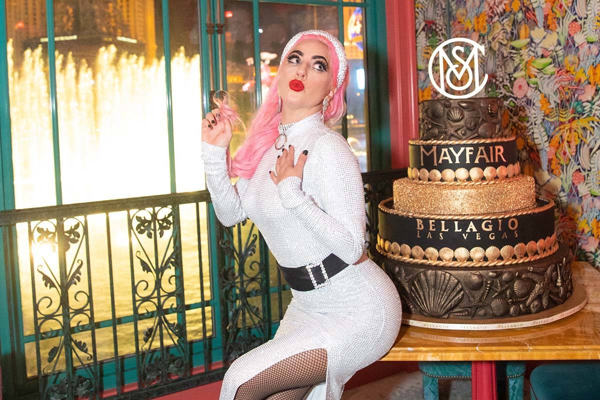 Lady Gaga, shown at Mayfair Supper Club at the Bellagio, has partnered with Ariana Grande, Elto ...