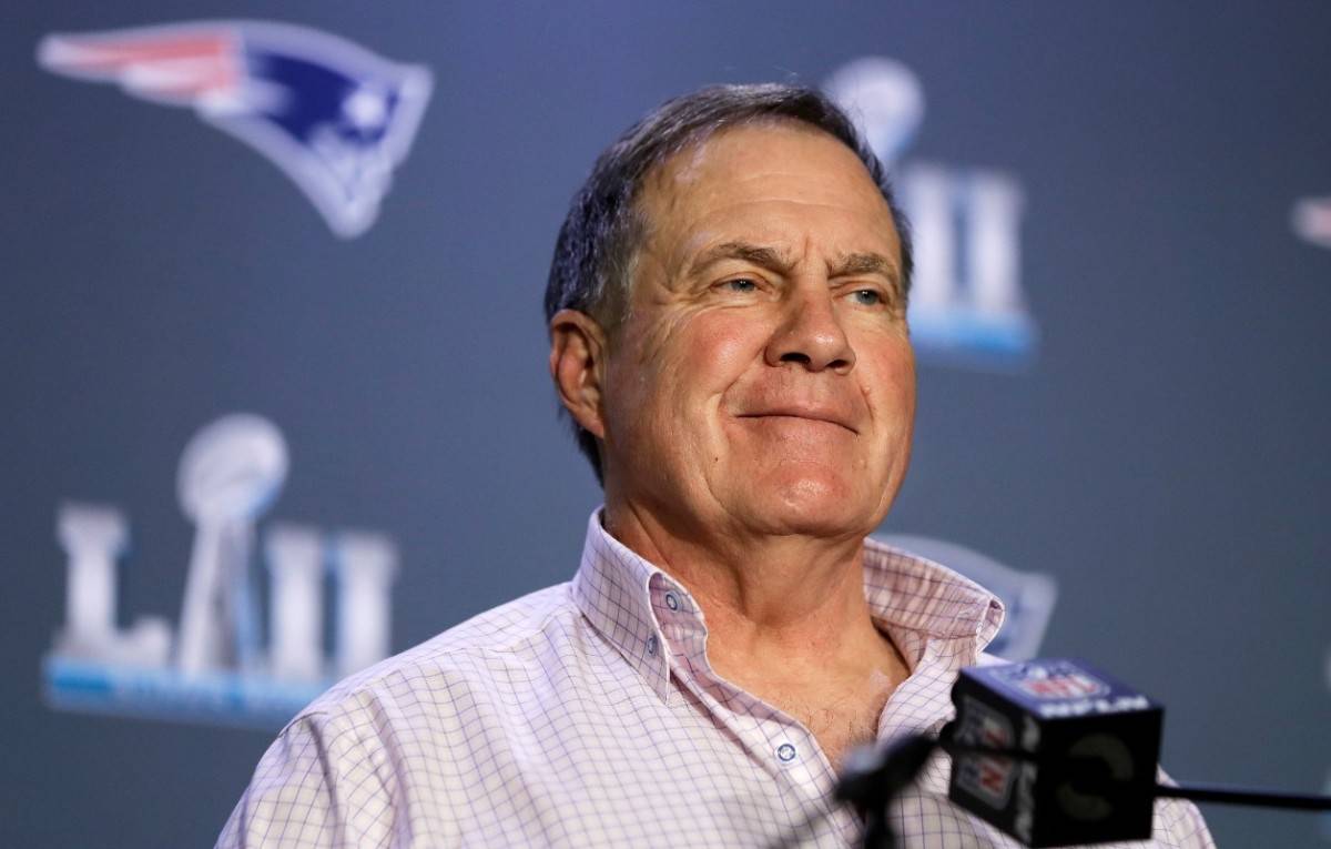 New England Patriots head coach Bill Belichick listens to a question during a news conference W ...