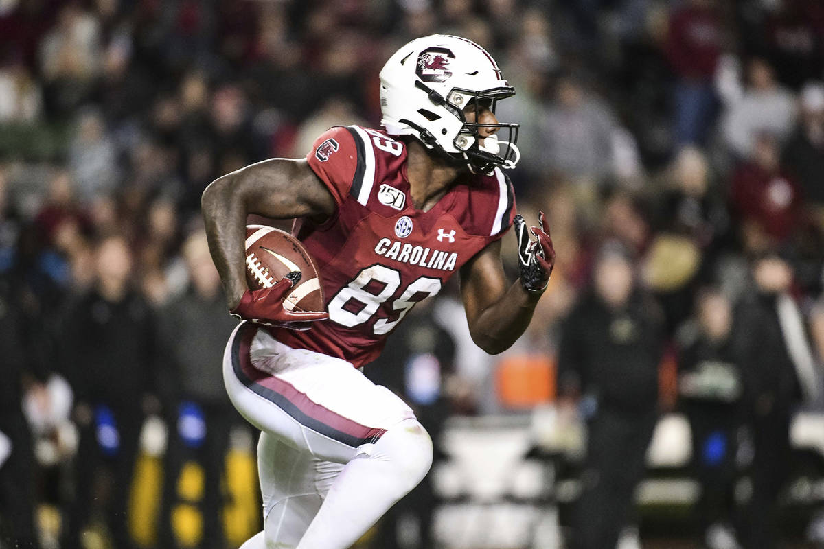 South Carolina wide receiver Bryan Edwards (89) returns a kick during the second half of an NCA ...
