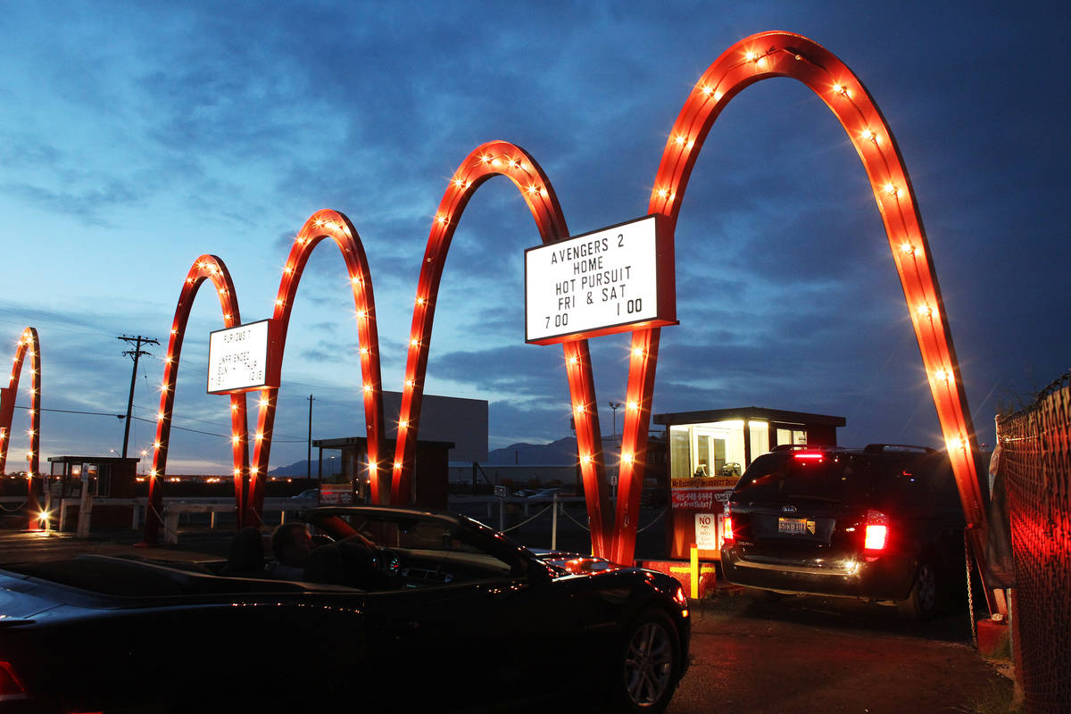 Cars line up for admission at the West Wind Drive-In Tuesday, May 12, 2015. (Las Vegas Review-J ...