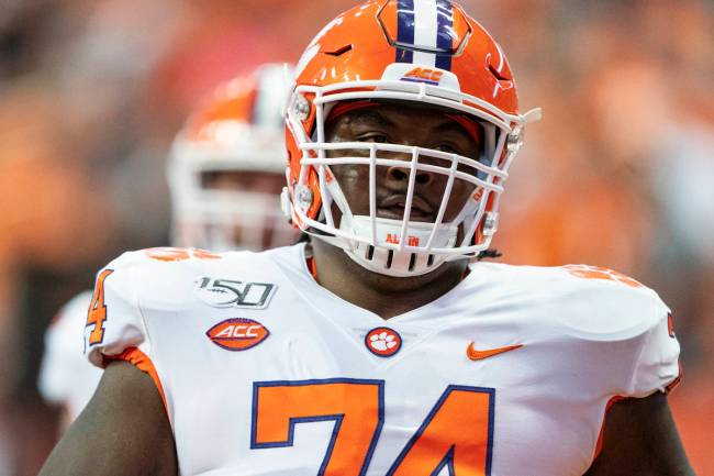SYRACUSE, NY - SEPTEMBER 14: Clemson Tigers Offensive Lineman John Simpson (74) prior to the ga ...