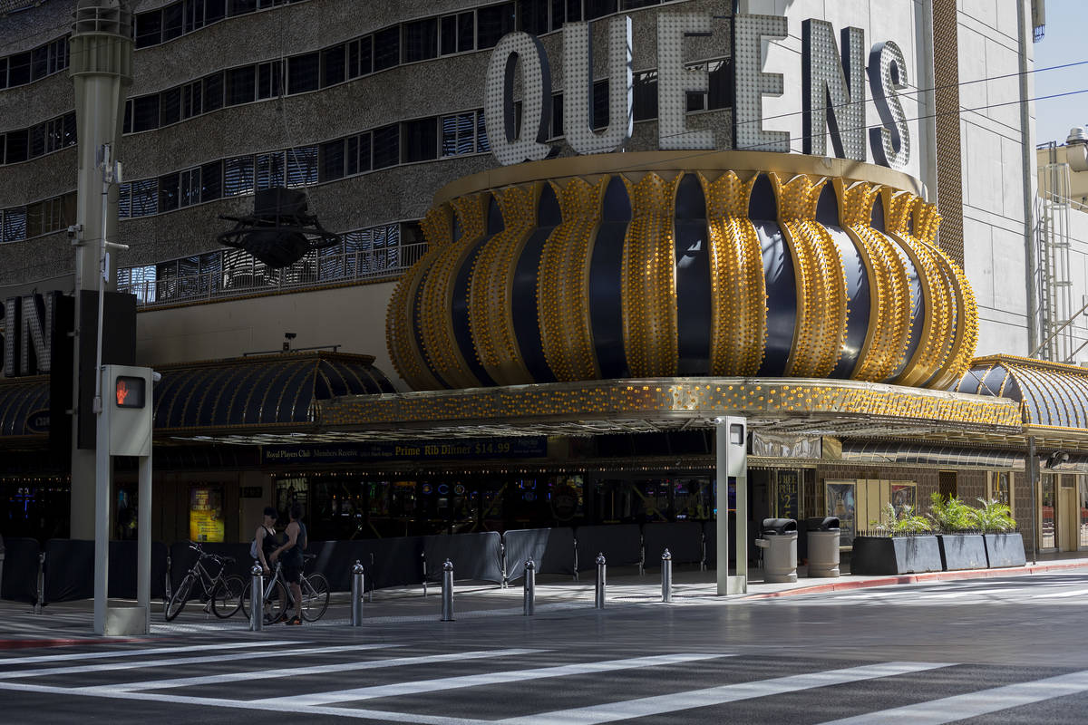 4 Queens is among the empty casinos on the Fremont Street Experience Downtown on Saturday, Apri ...
