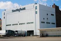 An April 8, 2020, file photo shows the Smithfield pork processing plant in Sioux Falls, S.D., w ...