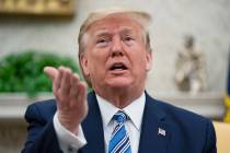 President Donald Trump speaks during a meeting with Gov. Ron DeSantis, R-Fla., on the coronavir ...