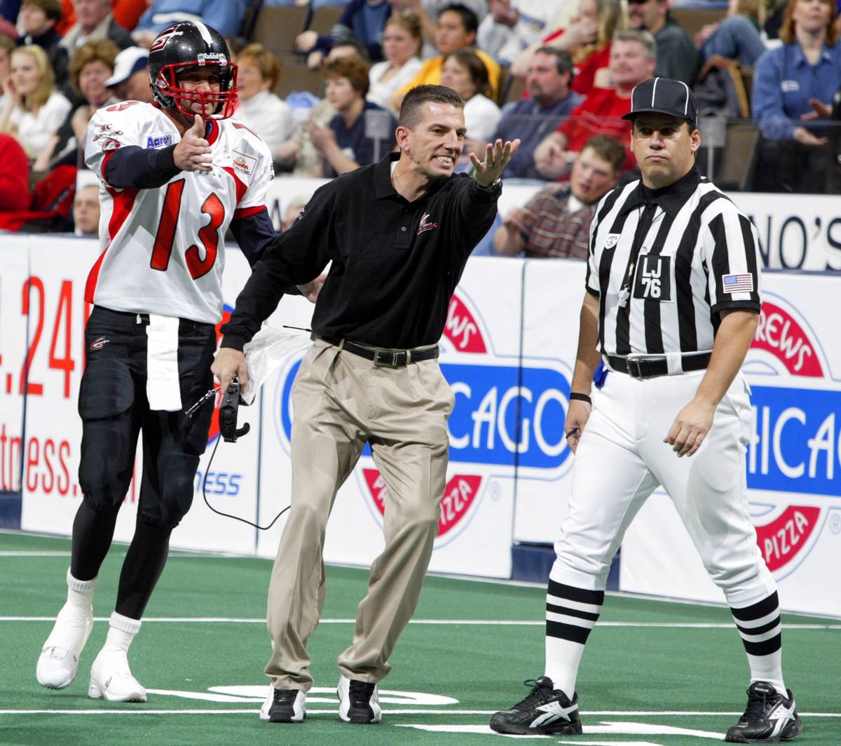 SPECIAL FOR THE LAS VEGAS REVIEW JOURNAL- Las Vegas Gladiators head coach Frank Haege and quart ...