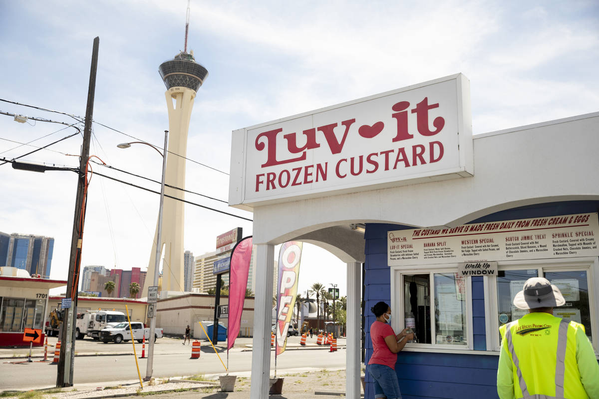 Individuals order frozen treats from Luv-It Frozen Custard in Las Vegas on Wednesday, April 29, ...