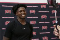 UNLV Rebels forward Donnie Tillman talks to the media after team's first basketball practice of ...