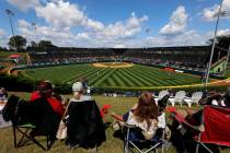 In this Aug. 23, 2018, photo, Little League fans watch a consolation baseball game between Coeu ...