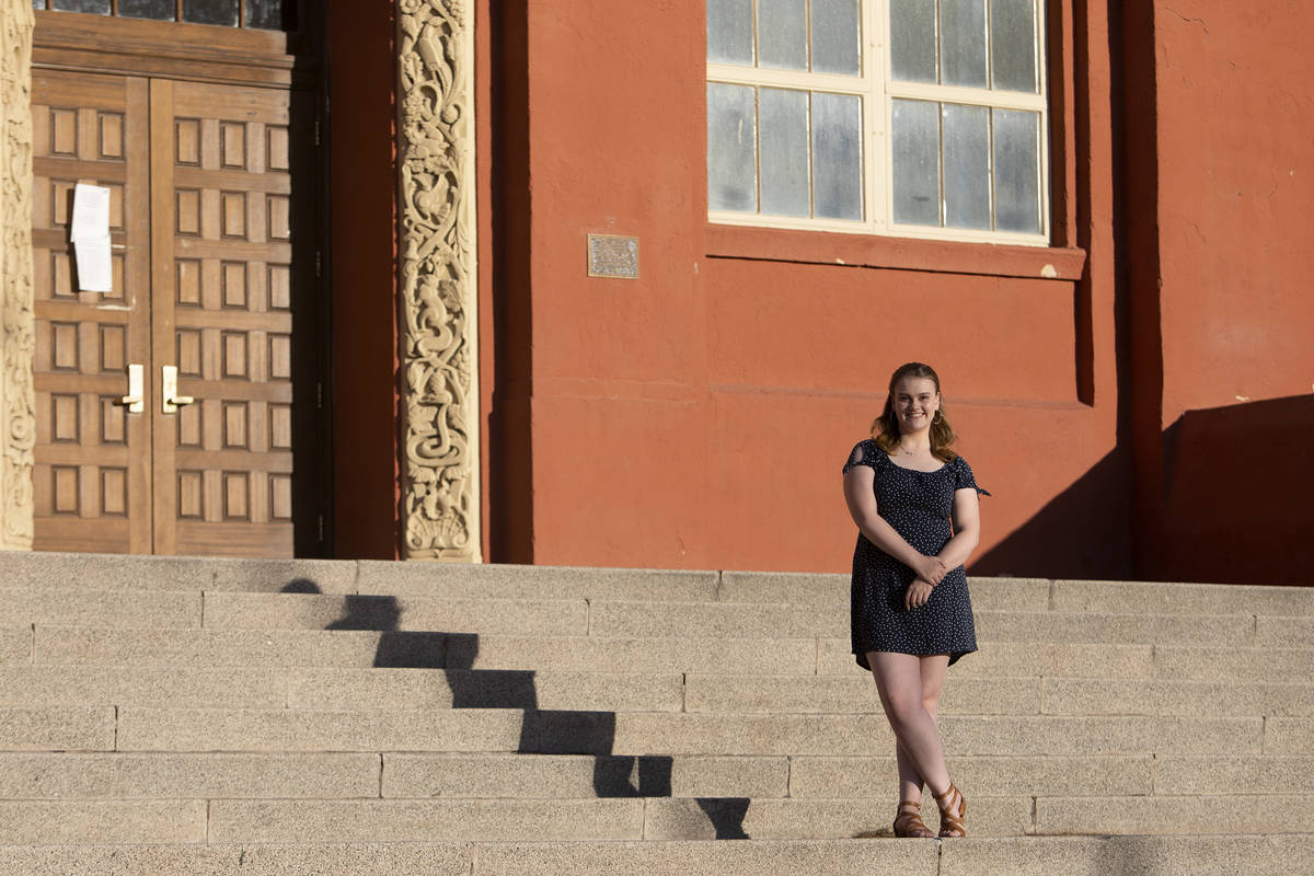 Isabella Tollefson, one of the valedictorians at Las Vegas Academy of the Arts, poses for a por ...