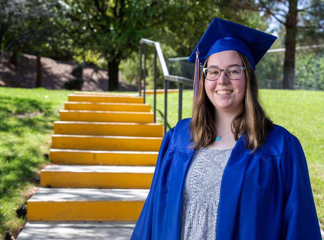 Bishop Gorman High School senior Maeve Walsh outside her home at Black Mountain Condominiums on ...