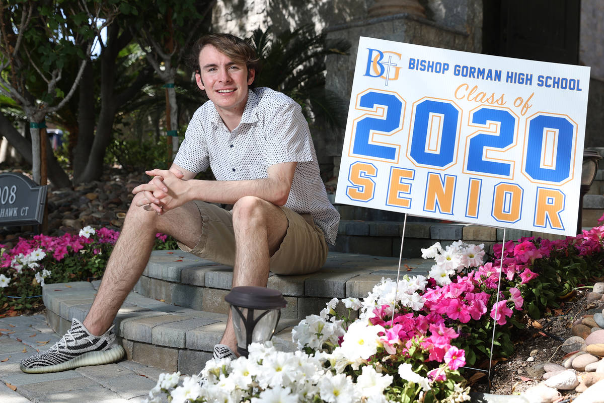 Jake Gaughan, 18, a Bishop Gorman High School senior, poses for a portrait outside his home in ...