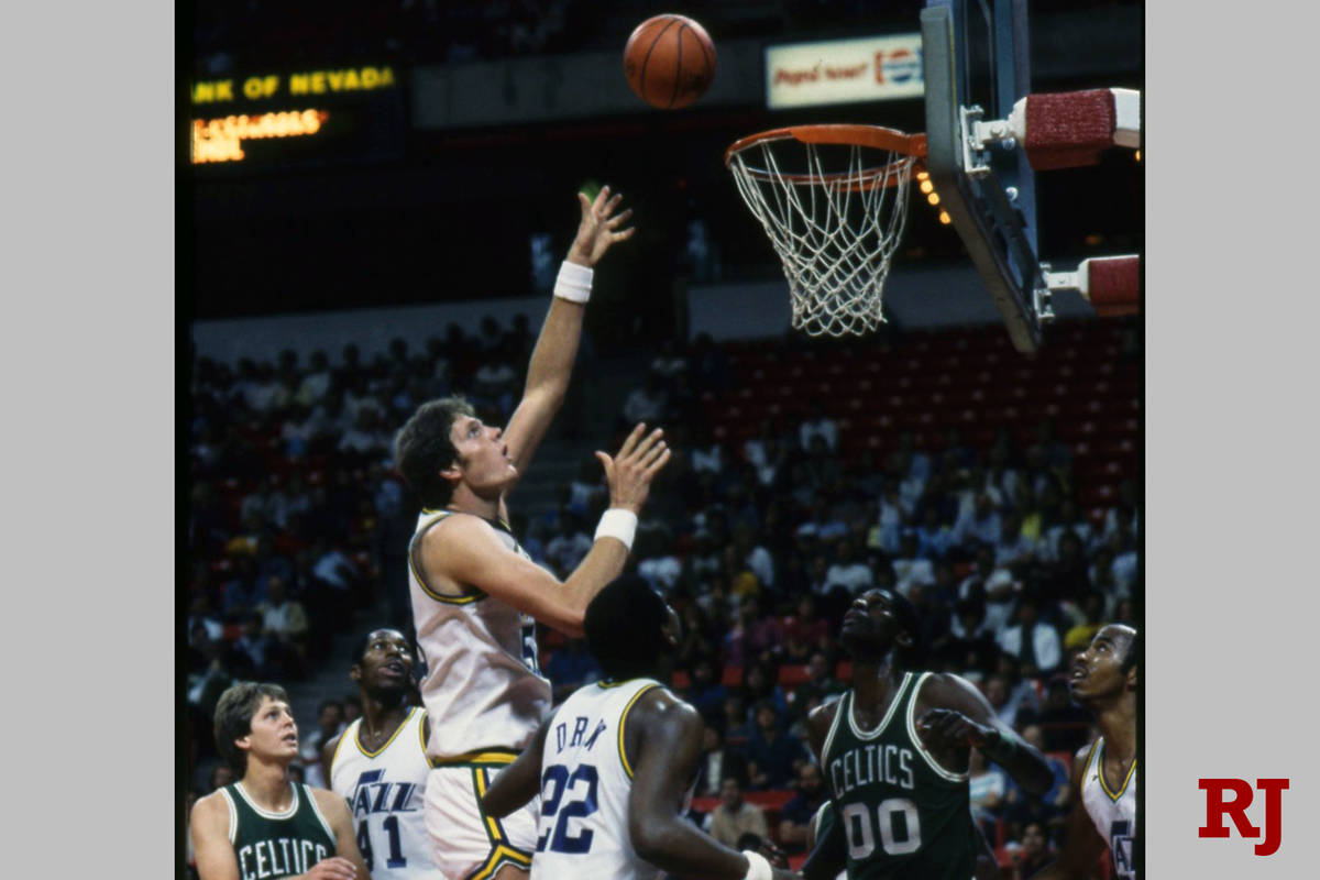 Mark Eaton of the Utah Jazz stands on the court during an NBA game