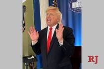 John Di Domenico portrays Donald Trump in a Cameo appearance on Friday, May 1, 2020. (Michele R ...