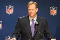 NFL commissioner Roger Goodell answers questions from the media at a news conference at the NFL ...