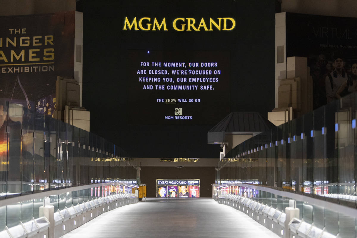 MGM Grand is closed amid coronavirus nonessential business closures on Thursday, April 9, 2020, ...