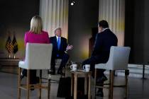 President Donald Trump speaks during a Fox News virtual town hall from the Lincoln Memorial, Su ...