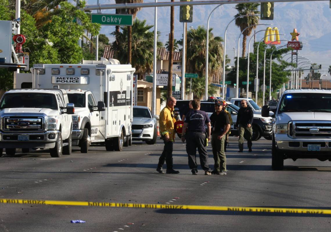 All lanes of Eastern Avenue between Oakey Boulevard and St. Louis Avenue remained closed as Las ...