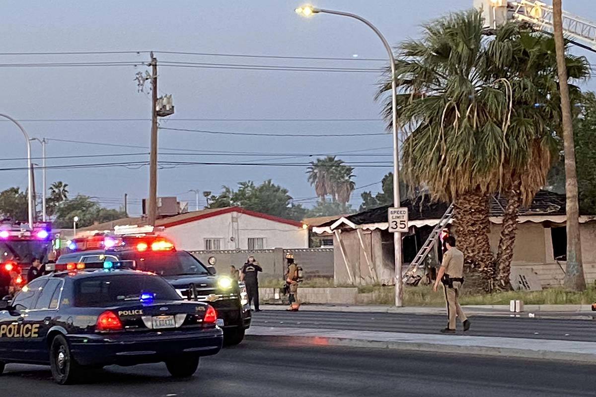Fatal house fire in east Las Vegas, Monday, May 4, 2020. (Glenn Puit/Las Vegas Review-Journal)