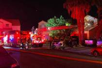 Firefighters respond to a house on Catskill Court in North Las Vegas late Monday, May 4, 2020. ...