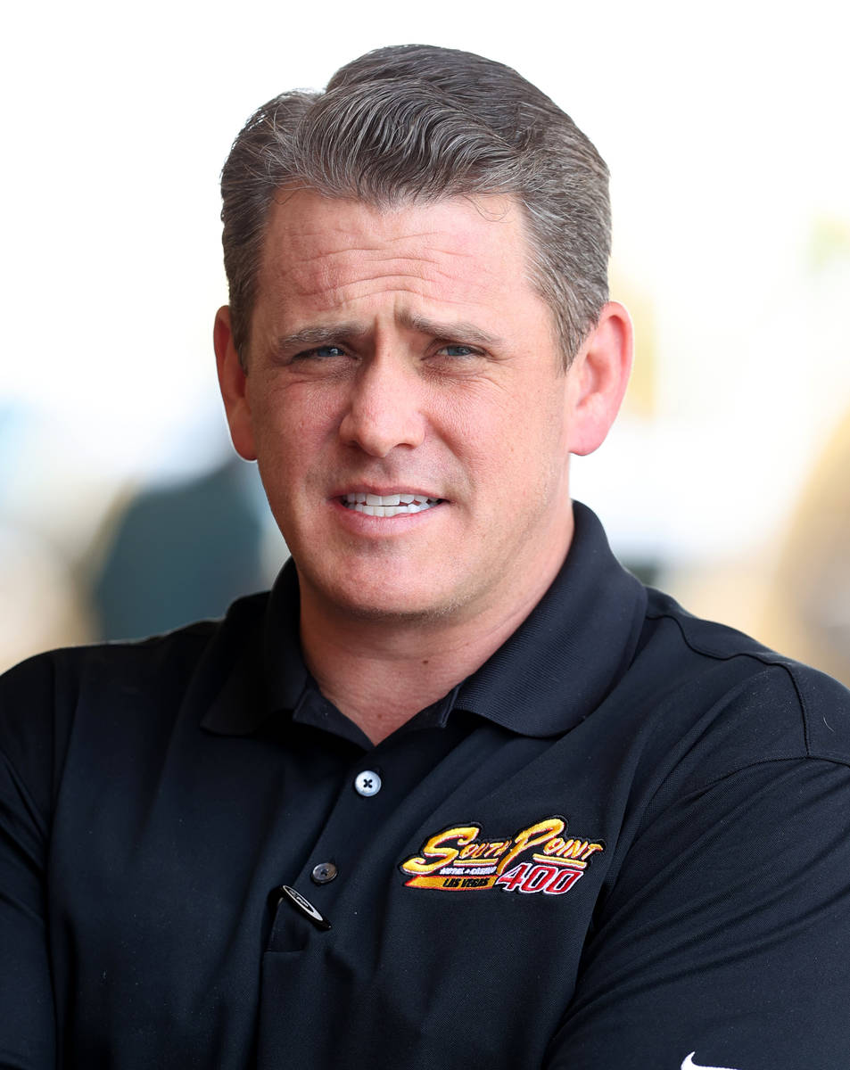 South Point General Manager Ryan Growney talks to a reporter about a new sportsbook betting app ...