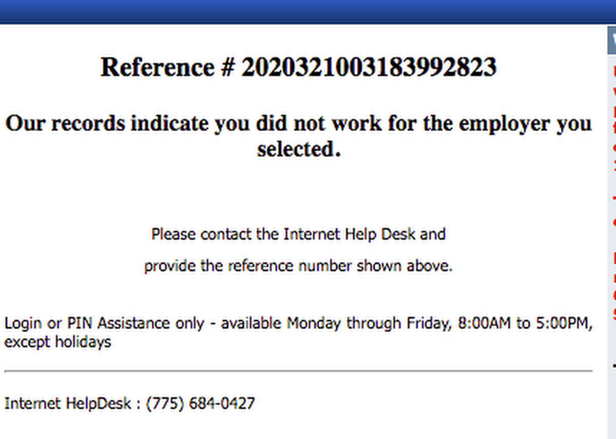 A screenshot of a pop-up message on the unemployment website during the claim-filing process ta ...