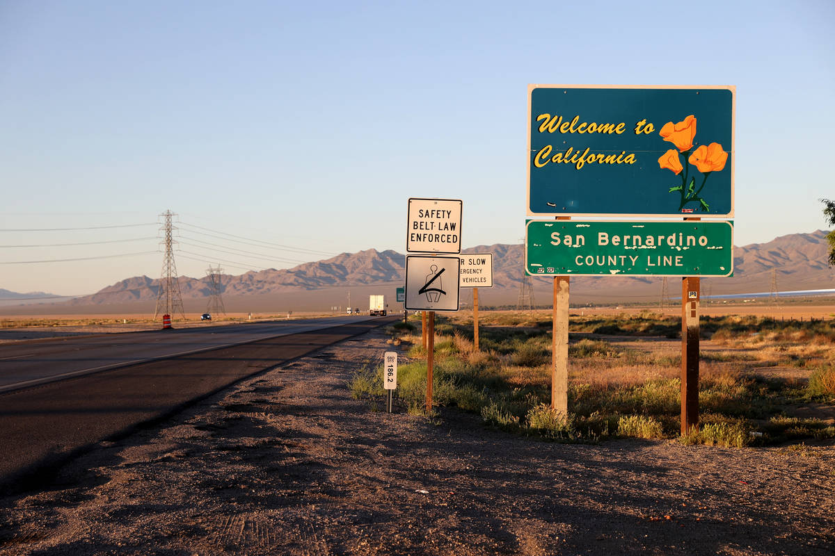 The CaliforniaNevada state line at Primm on Interstate 15 Tuesday, May