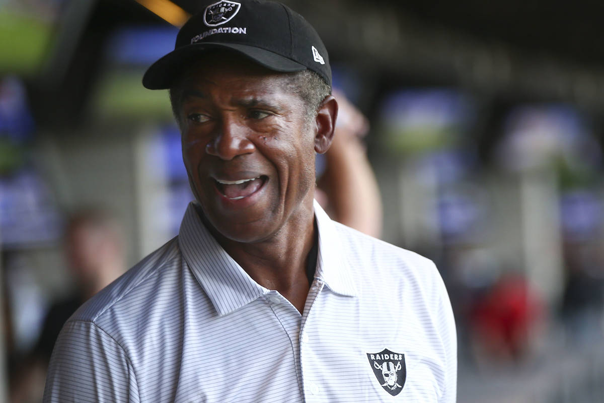 Former Oakland Raiders cornerback Mike Haynes reacts during the Raiders Foundation "Celebrity S ...