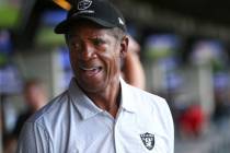 Former Oakland Raiders cornerback Mike Haynes reacts during the Raiders Foundation "Celebrity S ...