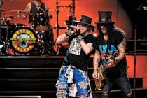 Axl Rose and Slash of Guns N' Roses are shown at the Colosseum at Caesars Palace during the fin ...