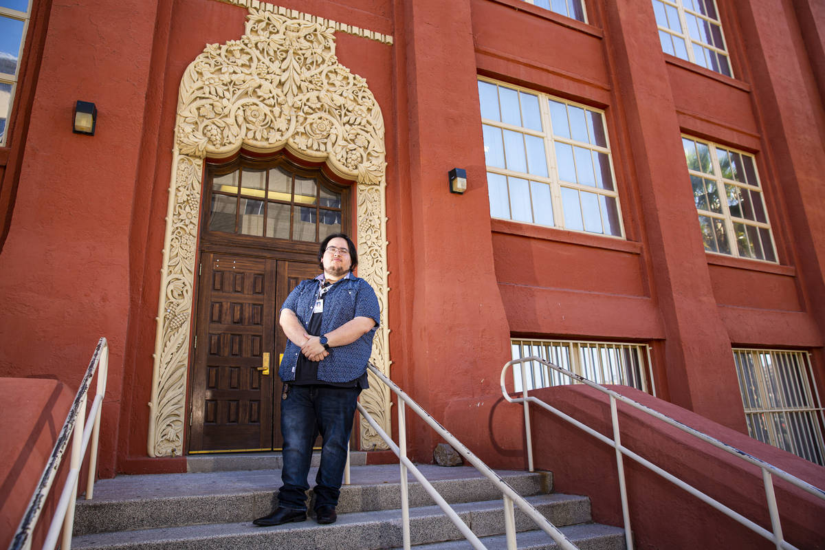 Teacher Juan Plascencia poses for a portrait outside of Las Vegas Academy in downtown Las Vegas ...