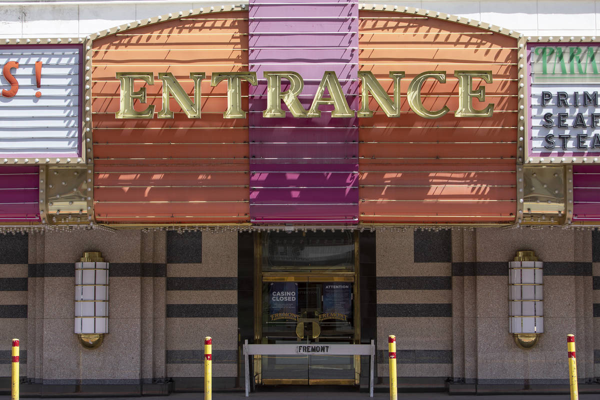 Fremont Hotel and Casino is closed on Saturday, April 25, 2020, in Las Vegas. (Ellen Schmidt/La ...