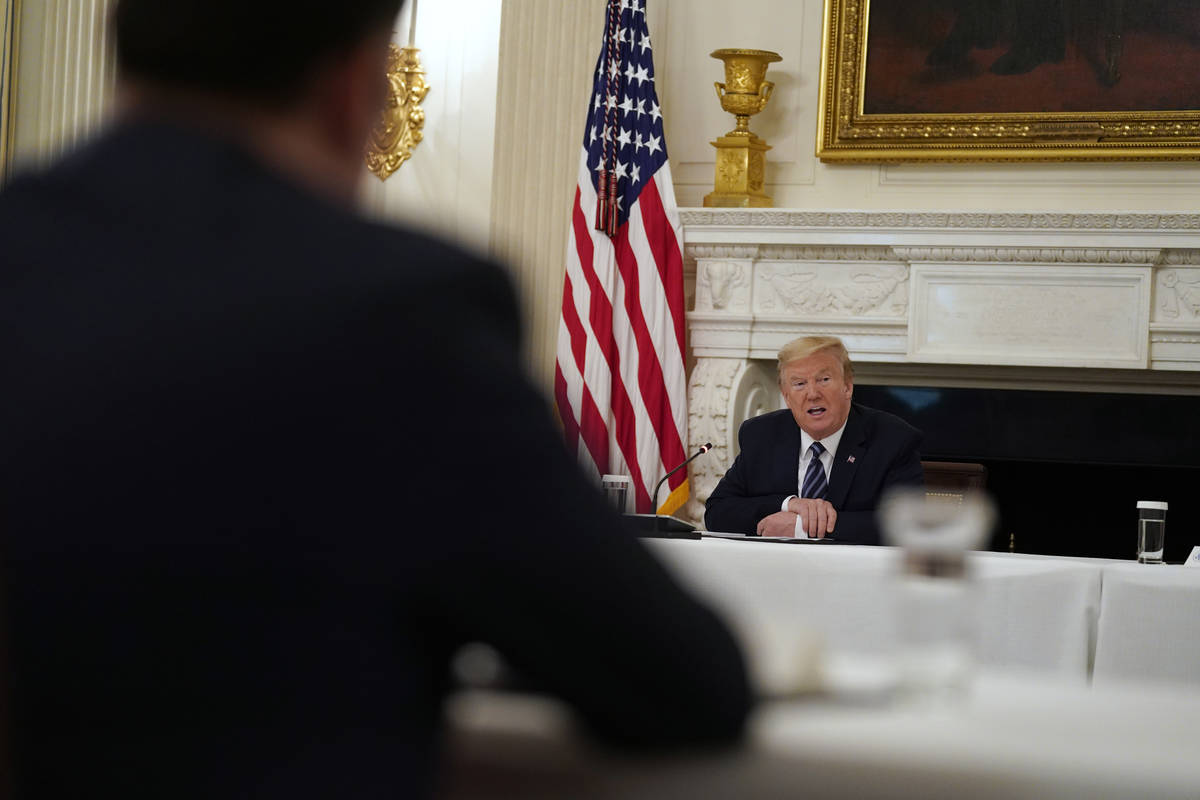 FILE - In this May 8, 2020, file photo President Donald Trump speaks during a meeting with Repu ...