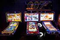 A pair of James Bond-themed slot cabinets are seen in the Scientific Games showroom in Las Vega ...