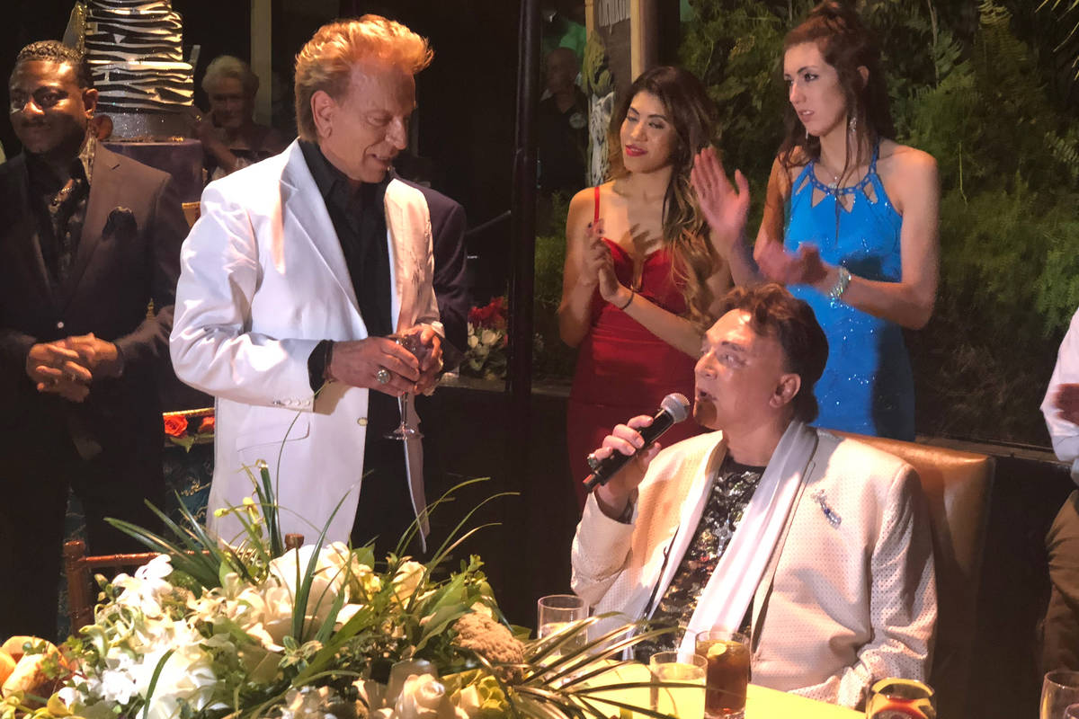 Siegfried Fischbacher, left, and Roy Horn at Roy's birthday party at Siegfried & Roy's Secr ...