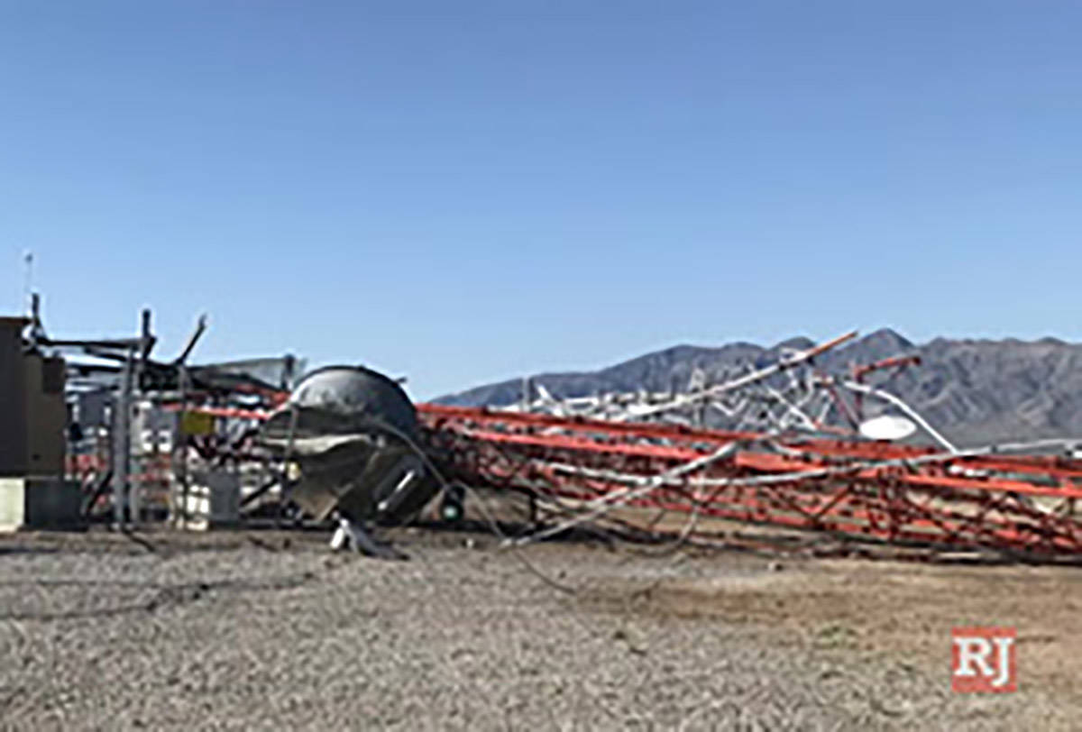 A downed cellphone tower in Pahrump, Nev., on May 7, 2020. (Nye County Sheriff's Office)