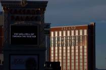 The sun sets on the Strip, including Caesars Palace and Treasure Island on Tuesday, March 24, 2 ...