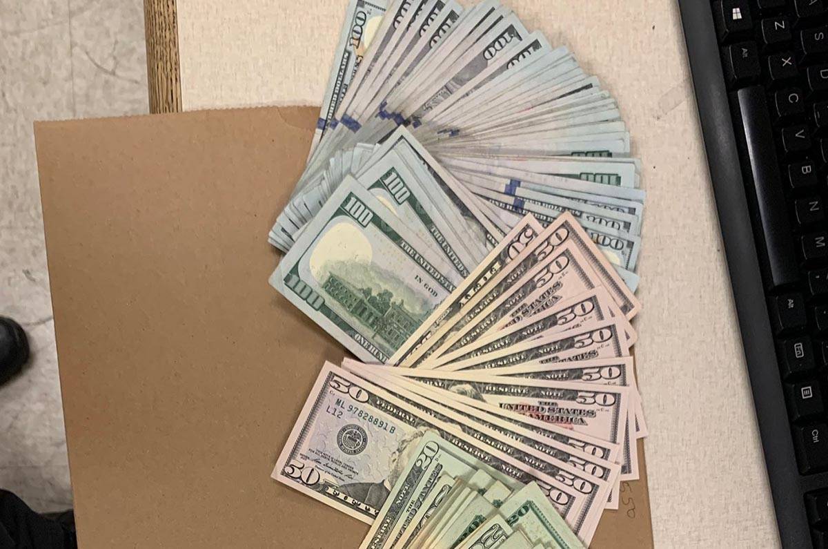 Some of the cash confiscated from a speeding, DUI suspect on Wednesday, May 13, 2020. (Nevada H ...