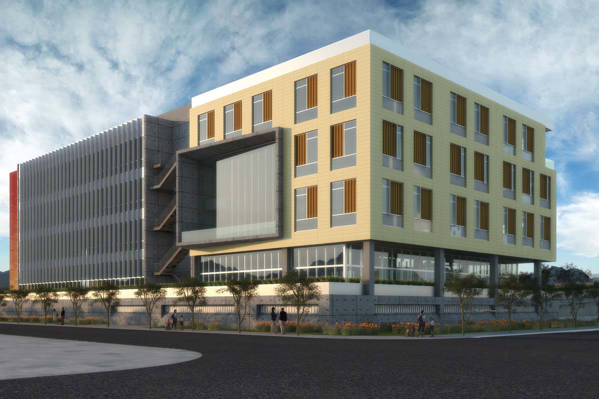 A rendering of the UNLV School of Medicine's first building. (Nevada Health and Bioscience Asse ...