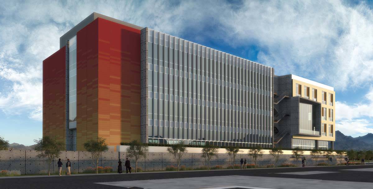 A rendering of the UNLV School of Medicine's first building. (Nevada Health and Bioscience Asse ...