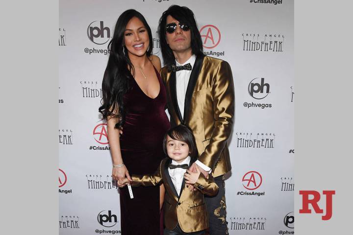 Shaunyl Benson, Johnny Crisstopher Sarantakos and illusionist Criss Angel attend the grand open ...