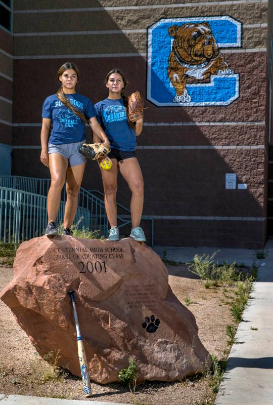 Samantha, left, and Natasha Lawrence as seniors from the Centennial High School softball team w ...